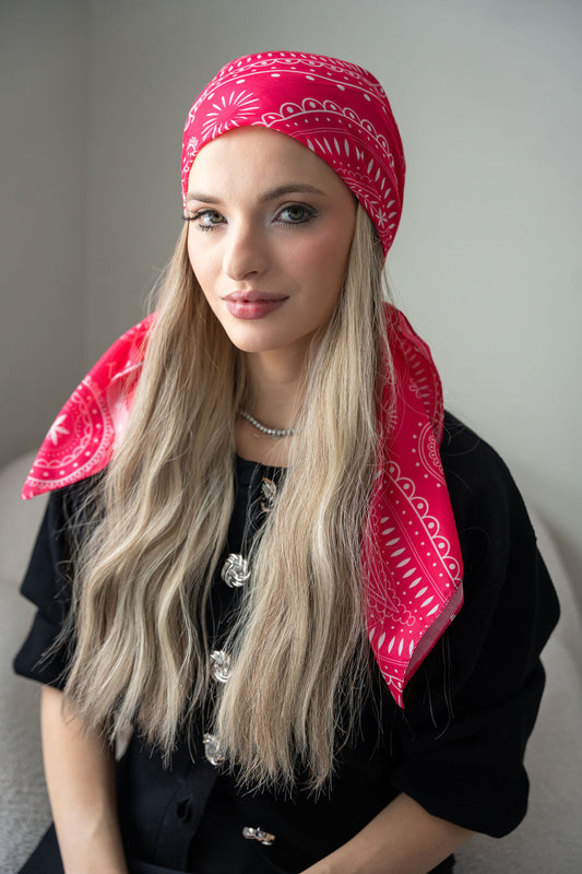 Rose pink floral headscarf