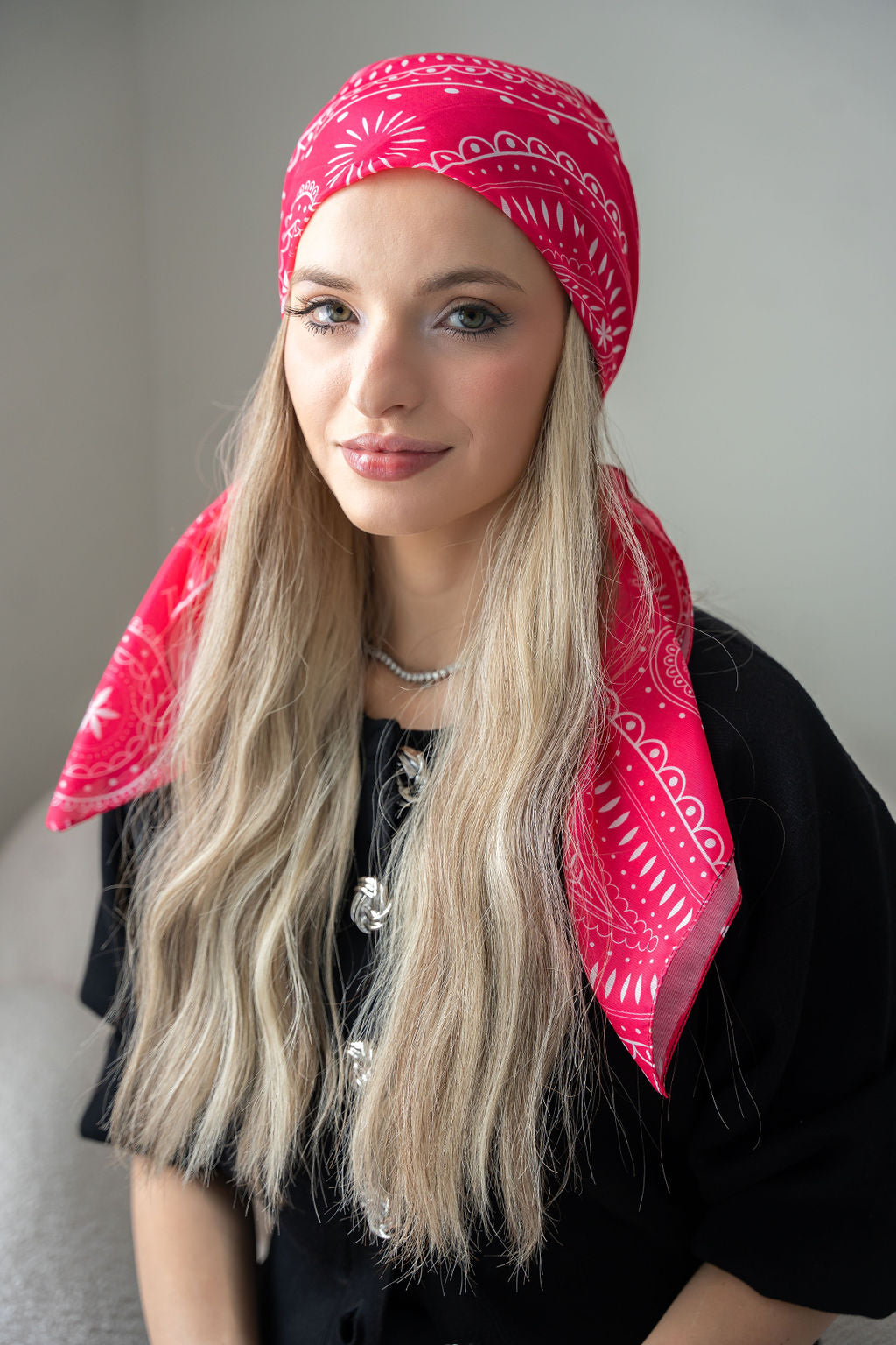 Rose pink floral headscarf